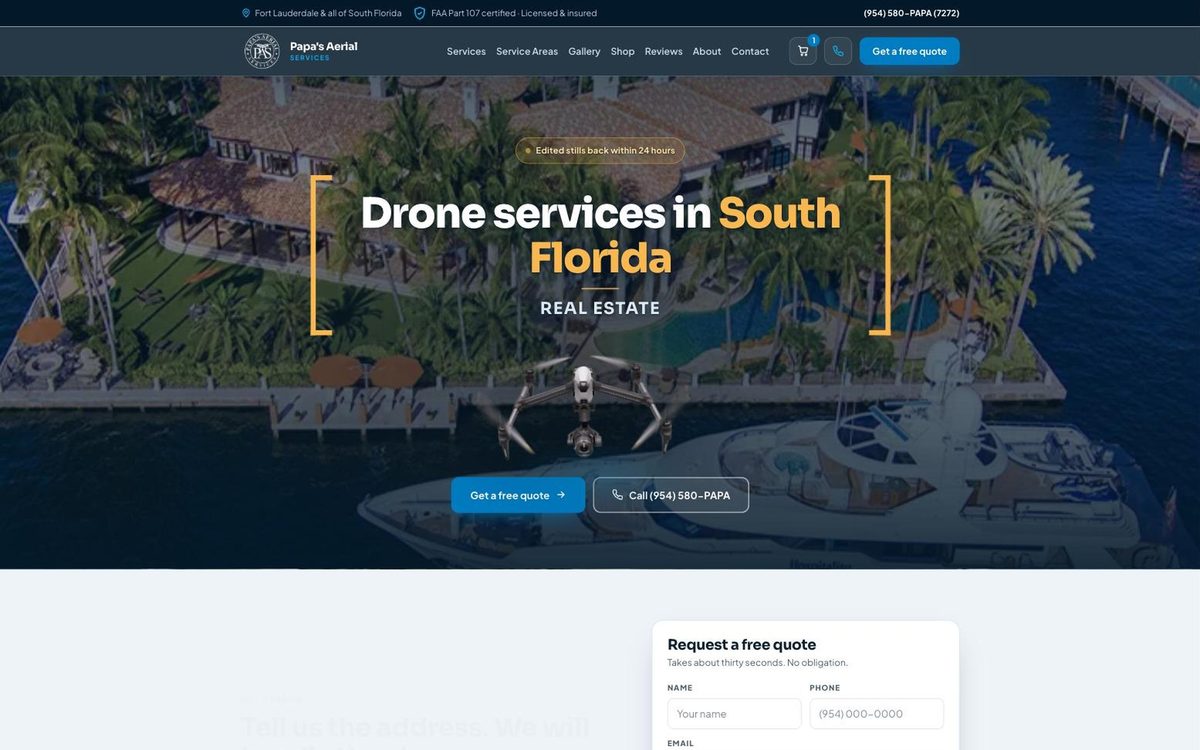 Papa's Aerial Services drone photography website by The Clifton Agency