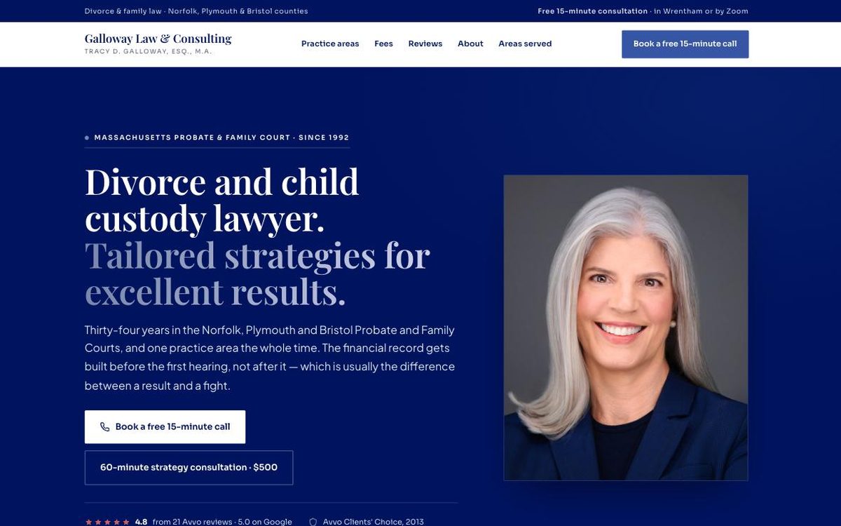 Galloway Law & Consulting divorce and custody attorney website by The Clifton Agency